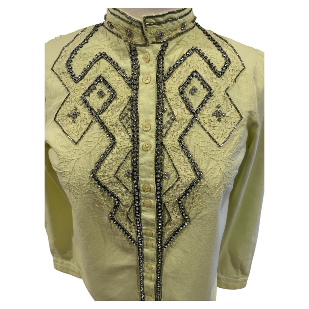 Lime Green & Rhinestone Pilcro Blouse by Anthropologie Size XS - Picture 2 of 10